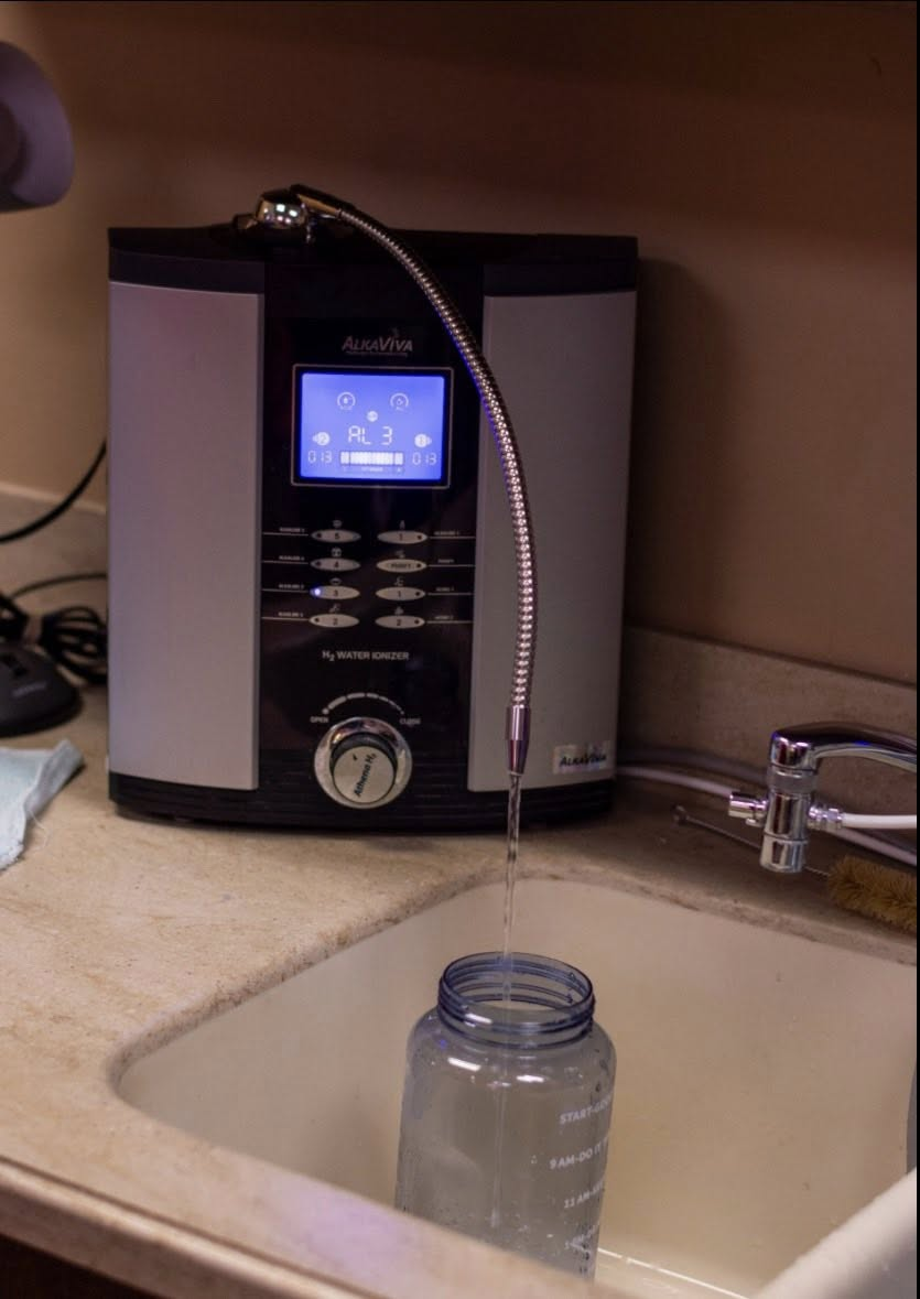 AlkaViva H2 water ionizer dispensing hydrogen-rich alkaline water at Omaha's Water Store